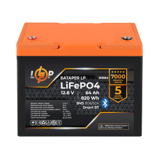 Акумулятор LP LiFePO4 12,8V - 64Ah (820Wh) (BMS 80A/64А) пластик Smart BT