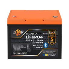 Акумулятор LP LiFePO4 25,6V - 50 Ah (1280Wh) (BMS 80A/50А) пластик Smart BT