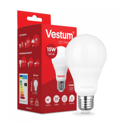 Лампа LED Vestum A65 15W 4100K 220V E27