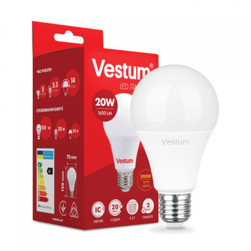 Лампа LED Vestum A70 20W 3000K 220V E27