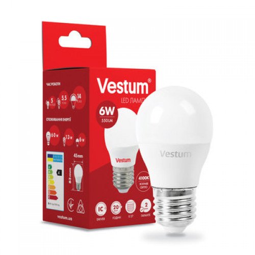 Лампа LED Vestum G45 6W 4100K 220V E27