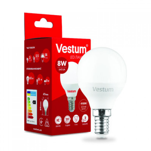 Лампа LED Vestum G45 8W 4100K 220V E14