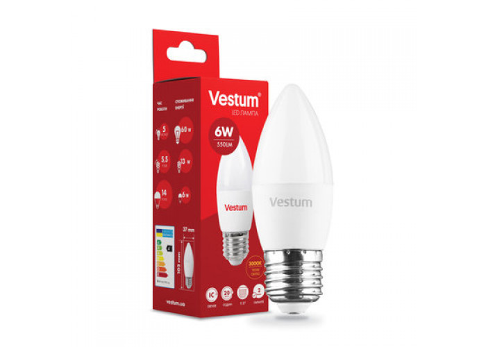Лампа LED Vestum C37 6W 3000K 220V E27