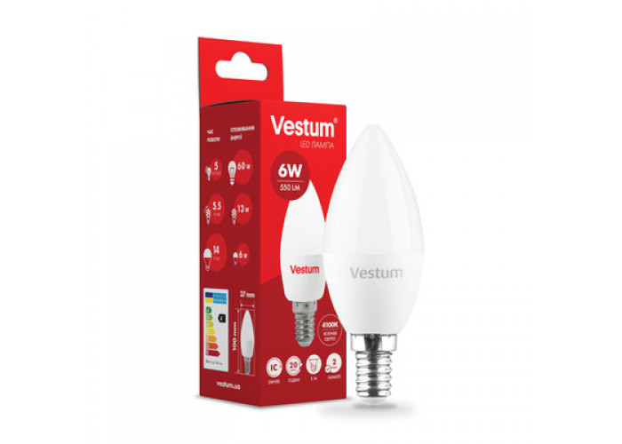 Лампа LED Vestum C37 6W 4100K 220V E14