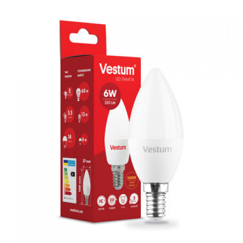 Лампа LED Vestum C37 6W 3000K 220V E14
