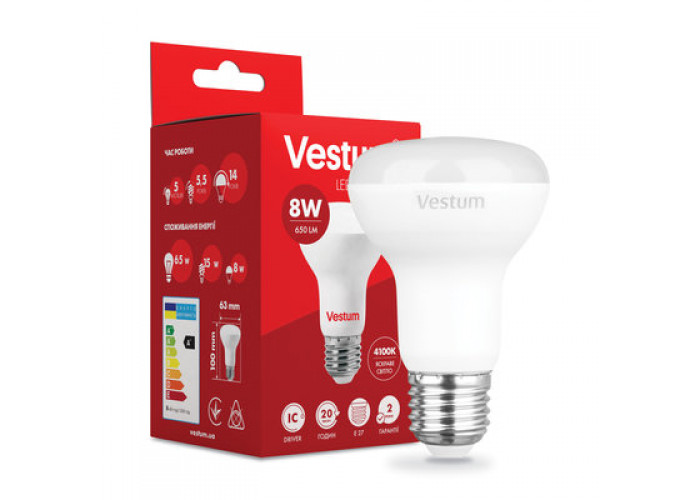 Лампа LED Vestum R63 8W 4100K 220V E27