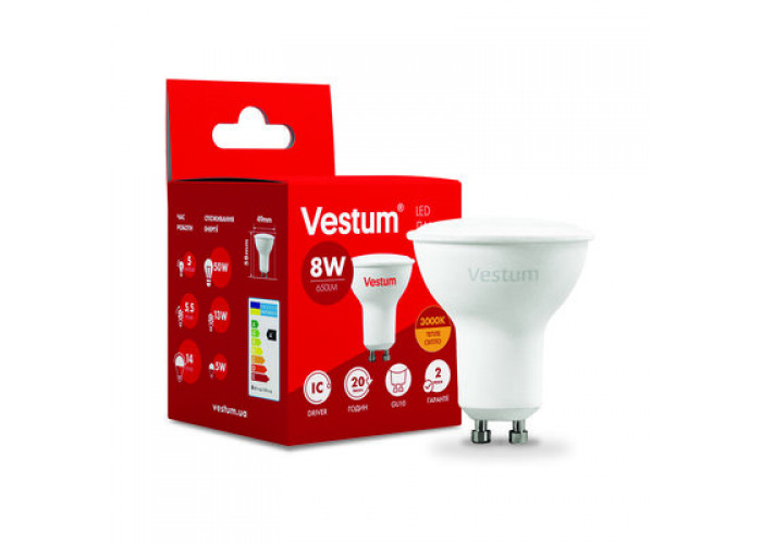 Лампа LED Vestum MR16 8W 3000K 220V GU10