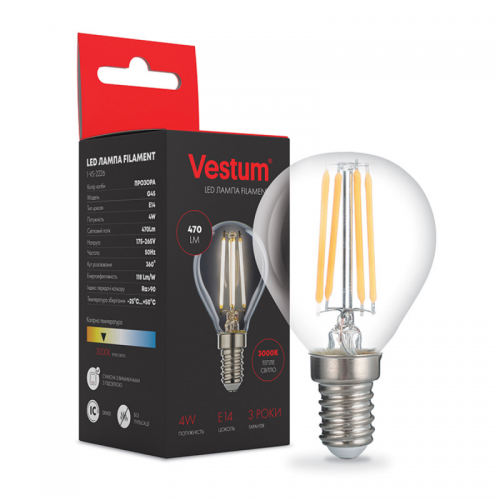 Светодиодная филаментная лампа Vestum G45 Е14 4Вт 220V 3000К 1-VS-2226