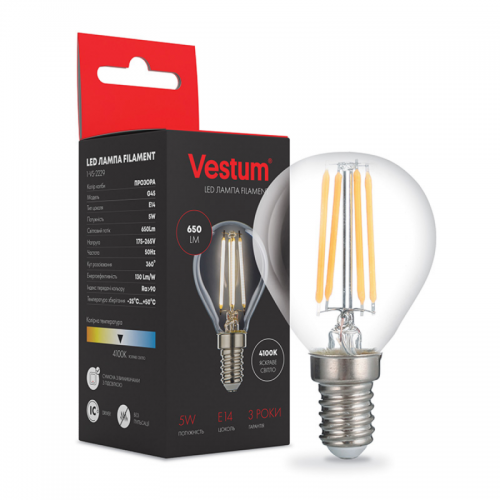 Светодиодная филаментная лампа Vestum G45 Е14 5Вт 220V 4100К 1-VS-2229
