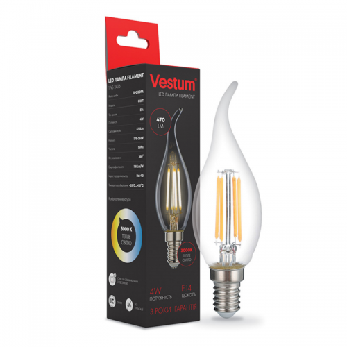 Светодиодная филаментная лампа Vestum С35Т Е14 4Вт 220V 3000К 1-VS-2406