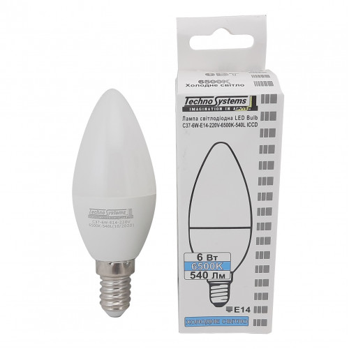 Светодиодная лампа LED Bulb-C37-6W-E14-220V-6500K-540L ICCD