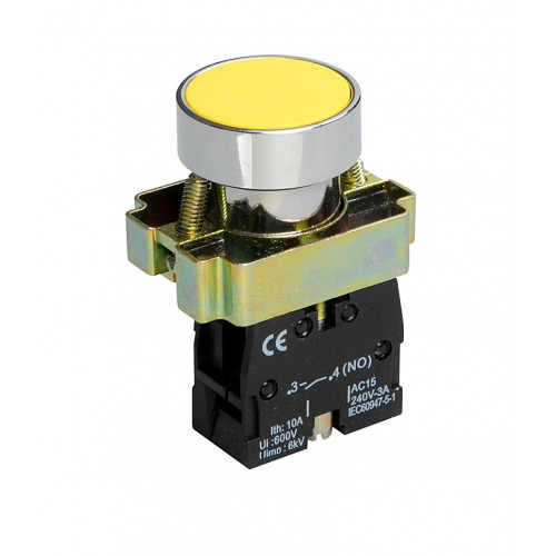 Кнопка XB2-BA51 1NO без подсветки желтый