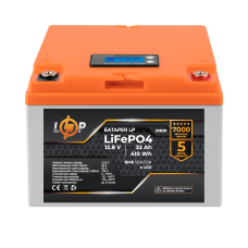 Аккумулятор LP LiFePO4 12,8V - 32 Ah (410Wh) (BMS 50А/25A) пластик LCD