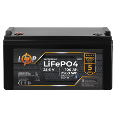 Аккумулятор LP LiFePO4 25,6V - 100 Ah (2560Wh) (BMS 100A/50А) пластик Smart BT